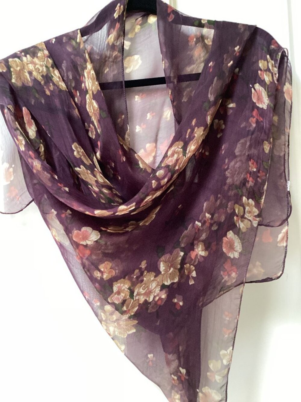 Purple flowered scarf shawl wrap (68" x 30")